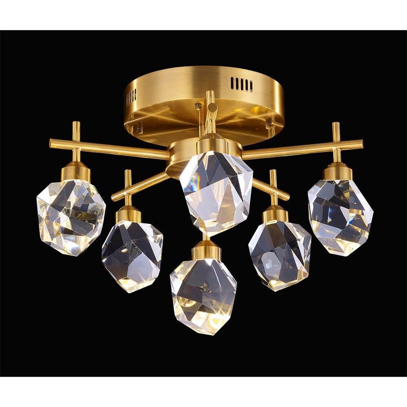 Rock Crystal 6-Light Multi Pendant Antique Brass