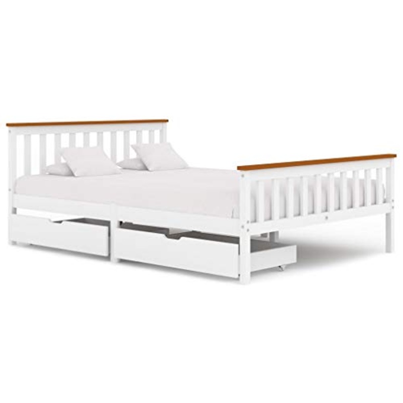 SKM Giroletto con 2 Cassetti Bianco in Massello di Pino 140×200 cm (34.85kg) Bianco-0435