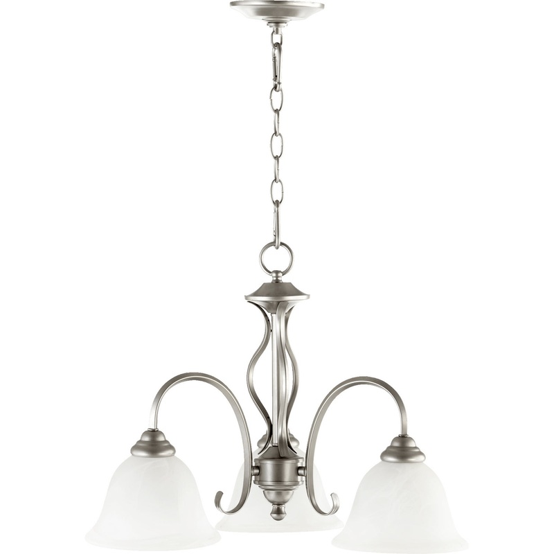 Three Light Chandelier from the Spencer Collection in Classic Nickel Finish by Quorum