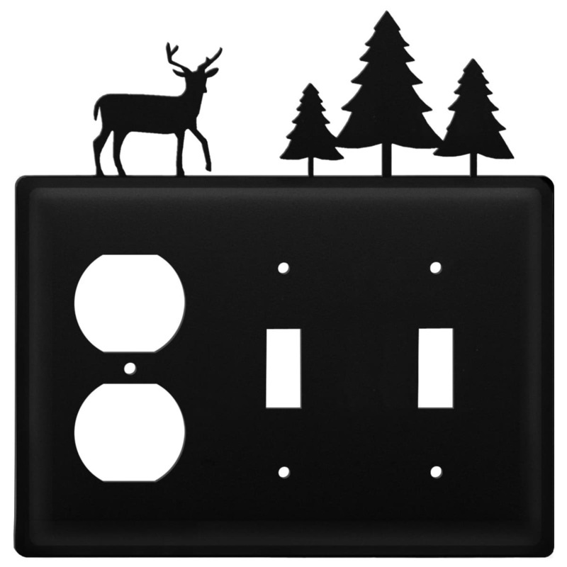 Village Wrought Iron EOSS-203 Triple Deer & Pine Trees Single Outlet and Double Switch Cover CUSTOM Product