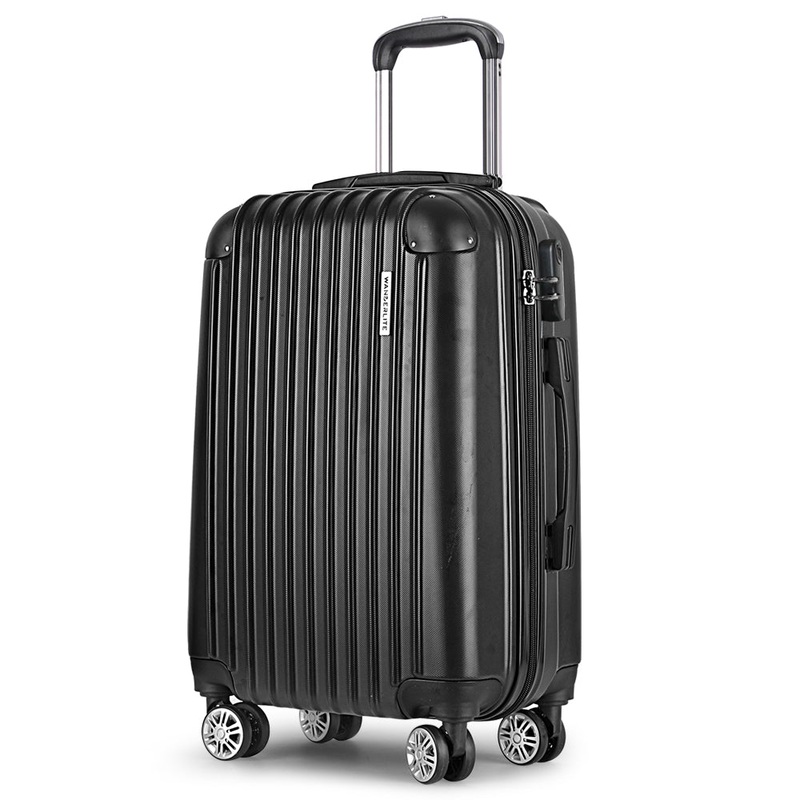 Wanderlite 24″ 66cm Luggage Trolley Travel Set Suitcase Carry On Hard Case TSA Lock Lightweight Black