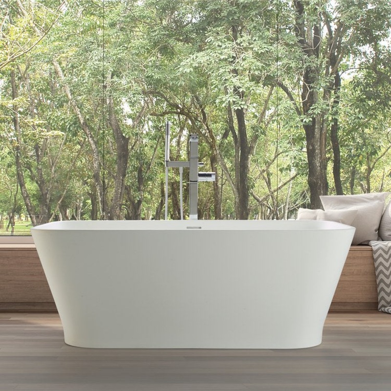 Air Tub Addison 58 x 30 Inch Freestanding/Undermount Center White Matte Rectangle Sculpture Stone 85 Gallons 20-5/8 Inch