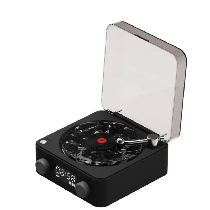 Black Waves Retro Bluetooth Speaker Clock with Ambient Light Projector