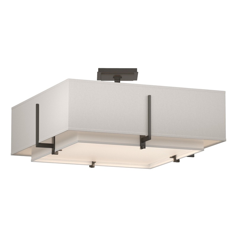 Exos Square Double Shade Semi-Flush Dark Smoke Natural Anna Inner Shade & Flax Outer Shade