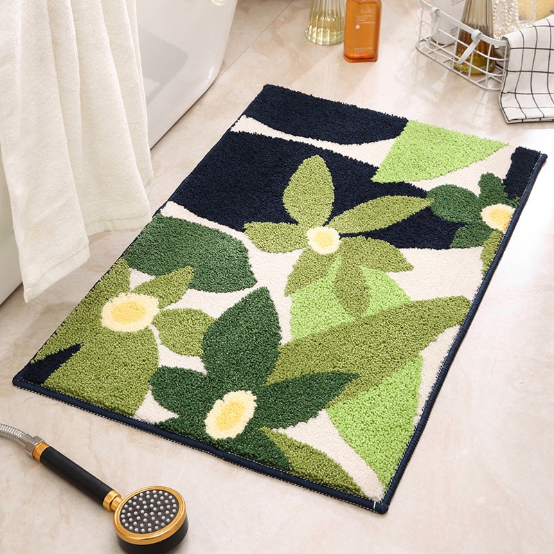 Green Pattern Bathroom Mat – Super Absorbent Non-Slip Rug (40x60cm), Toilet Floor Mat for Bathroom/Bedroom/Entryway