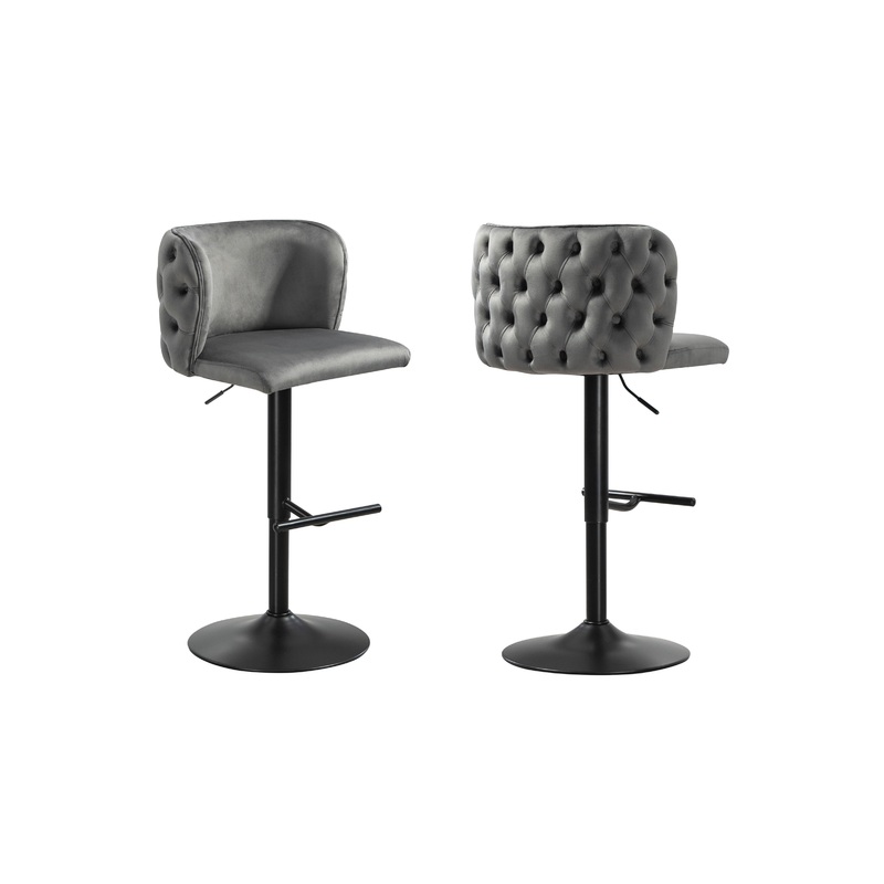Lara Tufted Height Adjustable Swivel Bar Stools with Footrest – Dark Grey