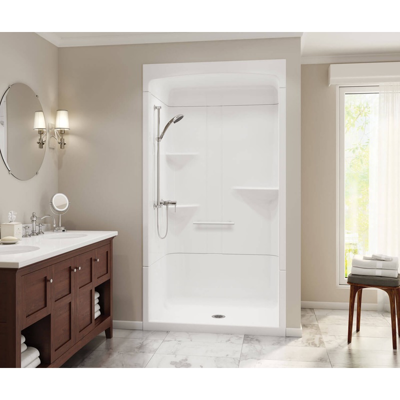 MAAX 105920-SL-000-001 Camelia SHR-4834 Acrylic Alcove Center Drain Three-Piece Shower in White