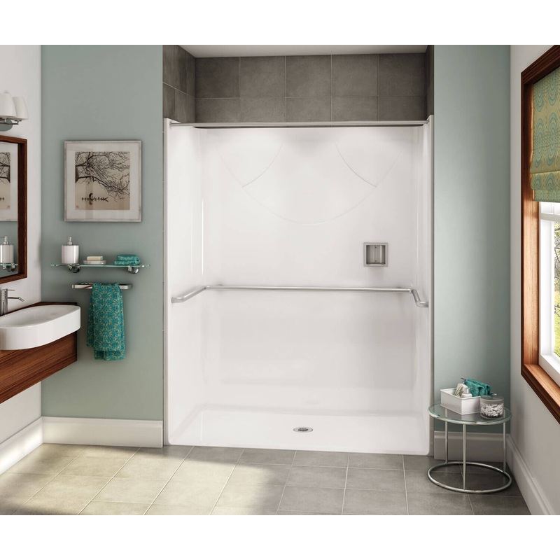 MAAX 106036-000-002-102 OPS-6030 – ADA U-Bar AcrylX Alcove Center Drain One-Piece Shower in White
