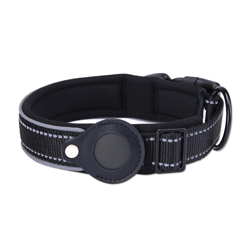 Size M Black Reflective Adjustable Anti-Lost Pet Collar (For Apple AirTag – Collar Only, Tracker Not Included)