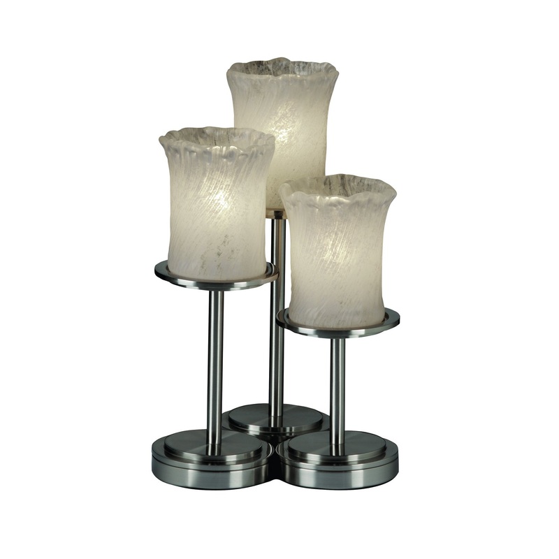 Three Light Table Lamp from the Veneto Luce Collection in Brushed Nickel Finish by Justice Designs