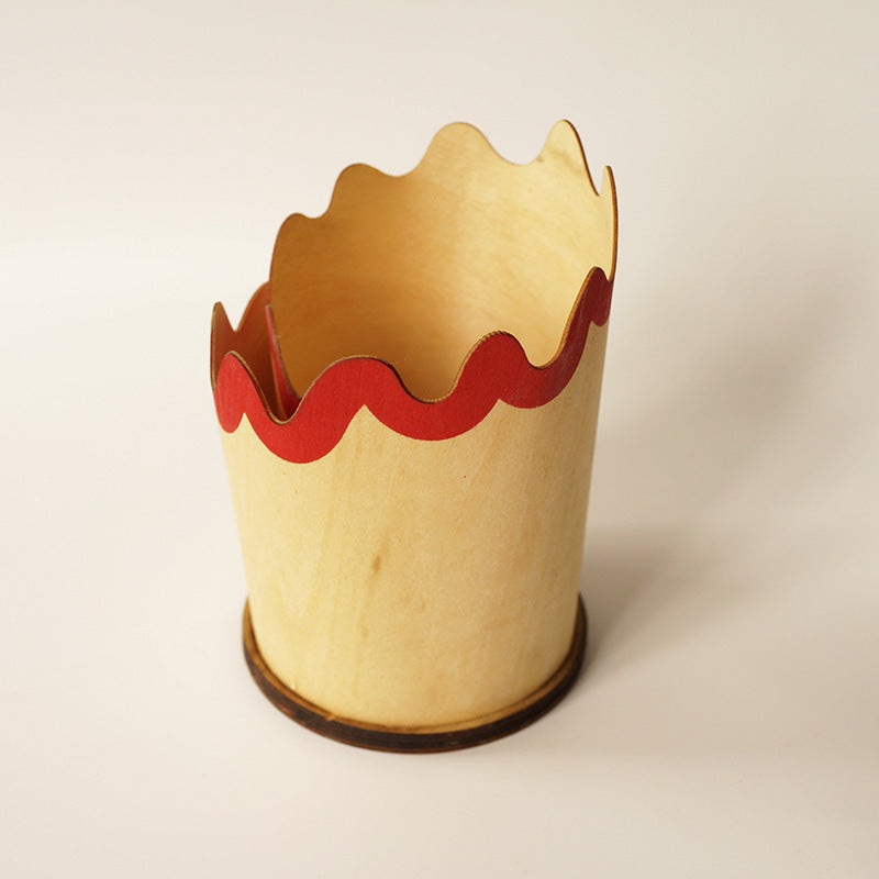 2PCS Red Creative Wooden Pencil Shaving Pen Holder – Novelty Desk Organizer & Stationery Storage