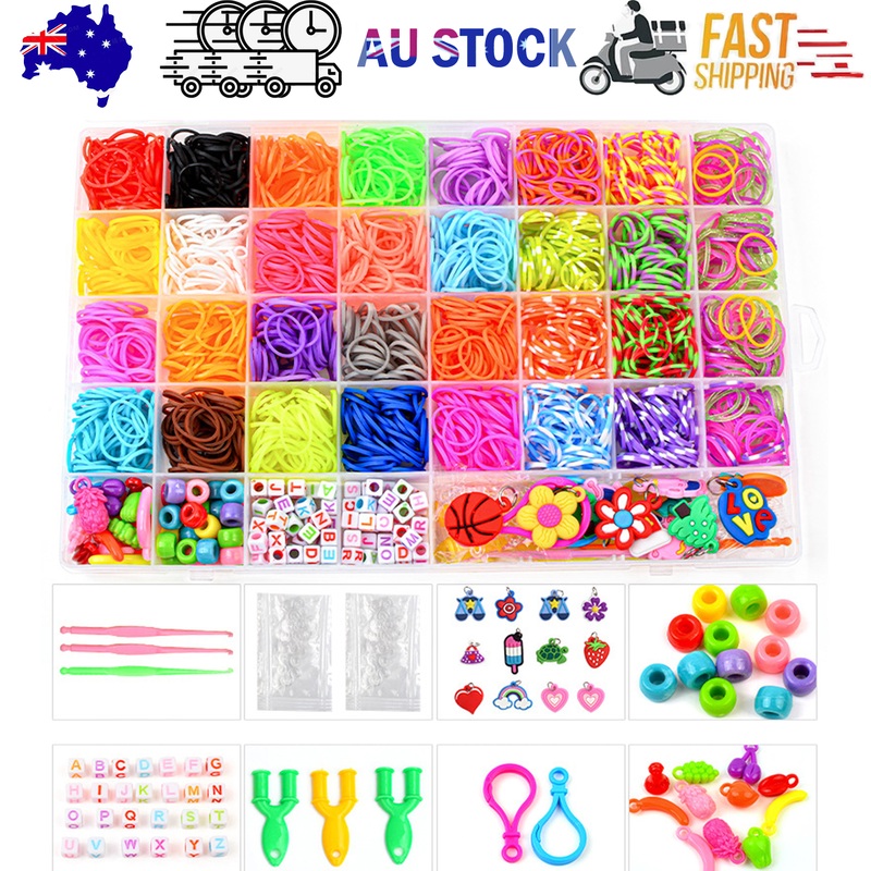 40Grids Rainbow Loom Bands Rubber Bracelet Making Kit S Clips Beads DIY Toys
