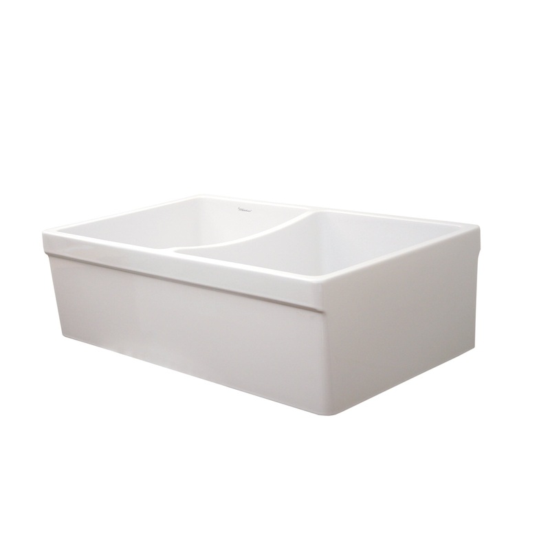 Farmhaus Fireclay Quatro Alcove Reversible Double Bowl Sink with 2″ Lip on One Side and 2 ” Lip on the Opposite Side