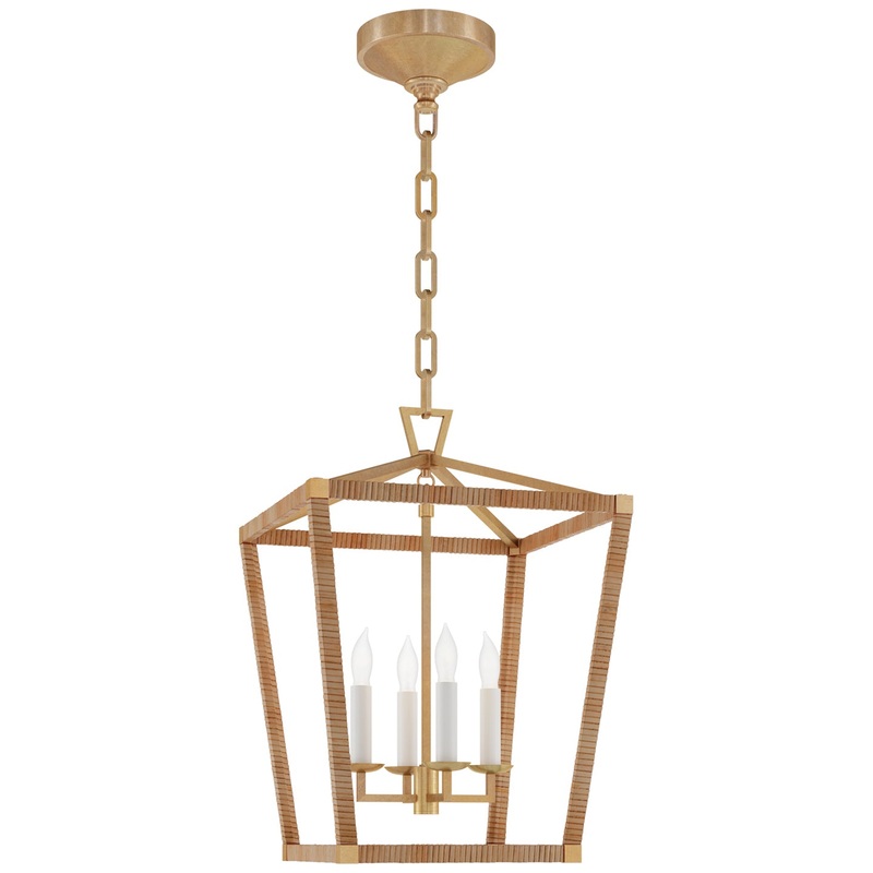 LED Lantern from the Darlana Wrapped Collection in Antique-Burnished Brass And Natural Rattan Finish by Visual Comfort Signature
