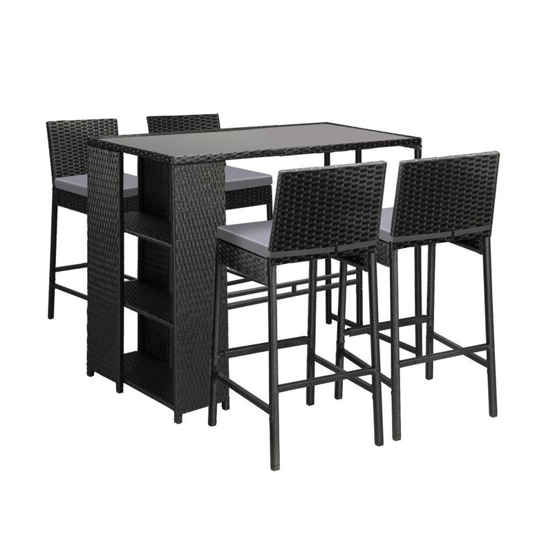 Outdoor Bar Table Stools Set Rattan 5 Piece
