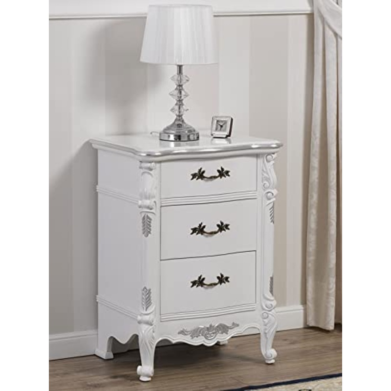 Simone Guarracino Luxury Design Comodino Gerald stile Barocco Moderno bianco laccato e foglia argento