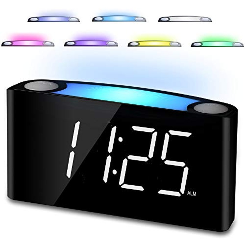 SvegliadaComodinoconLuciNotturne,7PolliciSchermoLEDLuminositeDimmer,2PortaCaricatoreUSB,GrandeSnooze,Batteria-Backup,SvegliaForteperUfficio,Scrivania,TraversinePesanti,Bambini