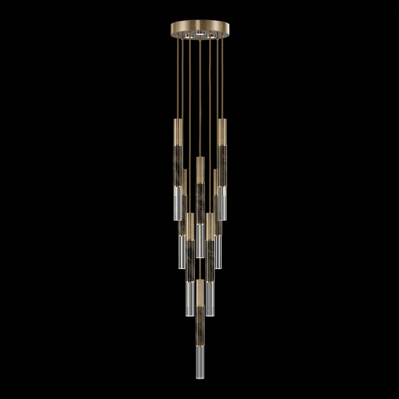 Antonia 16″W Round Pendant Gold Leaf/Brass/Charcoal