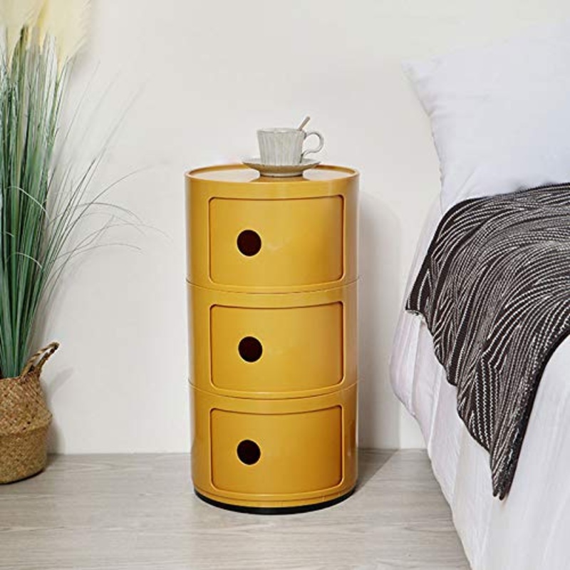 Comodini Rotondi Tavolino Portaoggetti Per La Casa 3 Ripiani Impermeabile Piccolo Ripiano Divano Letto Armadietto Laterale Comodino Armadietto Arredamento Semplice,(Color:giallo,Size:nessuna maniglia)