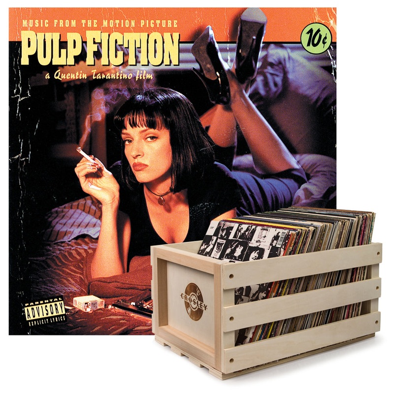Crosley Record Storage Crate & Various Artists Pulp Fiction – Vinyl Album Bundle
