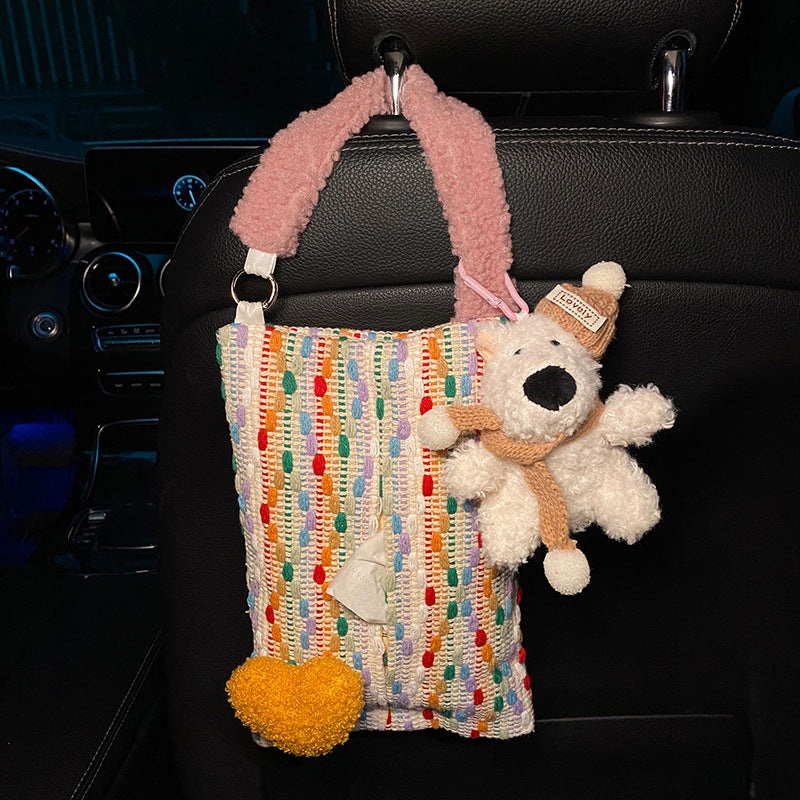 Cute Yellow Bear Car Tissue Holder – Woven Design