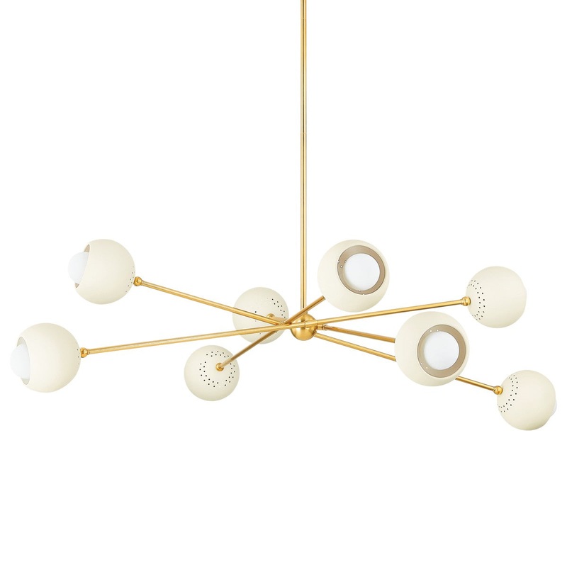 Eight Light Chandelier from the Saylor Collection in Aged Brass/Soft Cream Finish by Mitzi