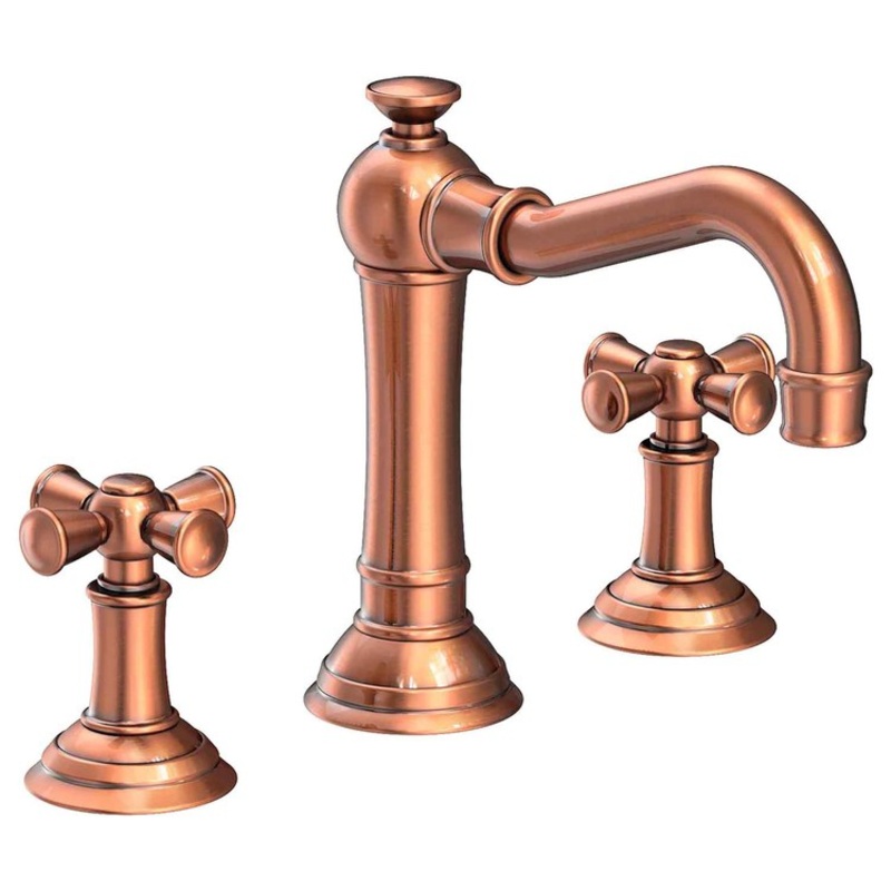 Lavatory Faucet Jacobean Widespread 8 to 20 Inch Spread 2 Cross ADA Antique Copper 1.2 Gallons per Minute Brass Spout Height 4-13/16 Inch