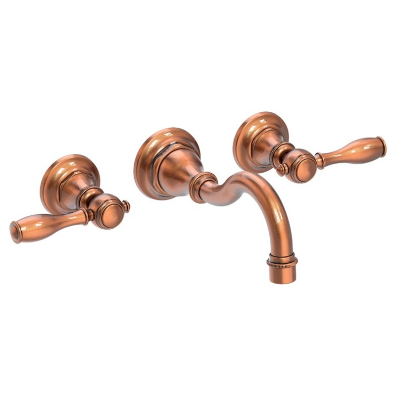Lavatory Faucet Victoria Wall Mount 8 Inch Spread 2 Lever ADA Watersense Antique Copper 1.2 Gallons Per Minute Brass Less Drain Spout Reach 7-5/7 Inch
