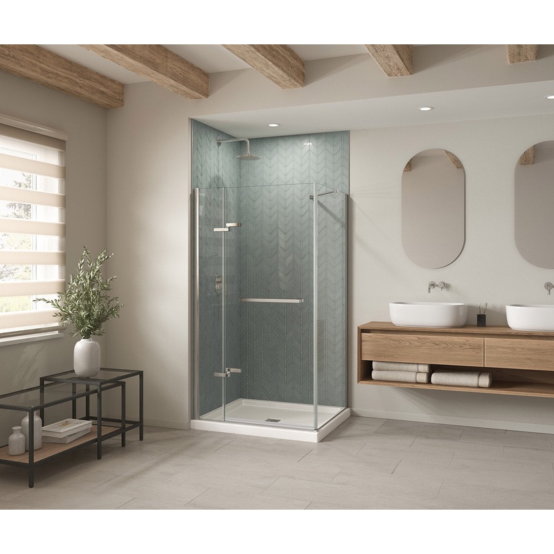 MAAX 420034-542-001-100 B3Square 4236 Acrylic Corner Left Shower Base in White with Anti-slip Bottom with Center Drain