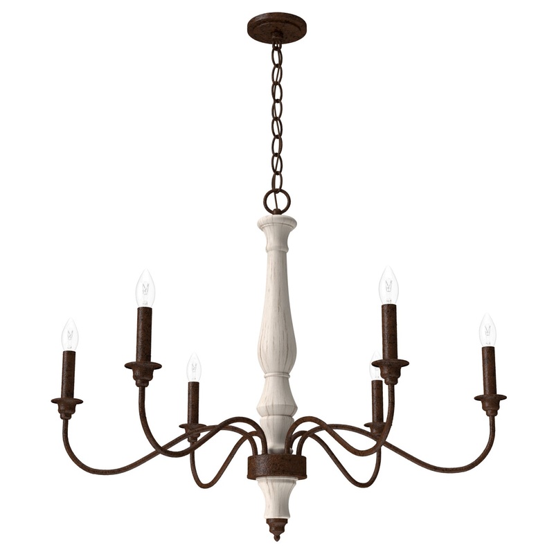 Six Light Chandelier from the Teren Collection in Distressed White Finish by Hunter