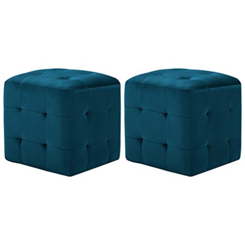 SKM Comodini 2 pz 30x30x30 cm in Tessuto Vellutato/Similpelle Scamosciata (Blu, Tessuto Vellutato)