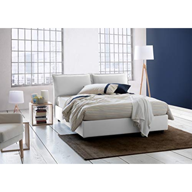 Talamo Italia Letto contenitore Matrimoniale Veronica, Made in Italy, Testata e rivestimento in tessuto, Apertura frontale, adatto per materasso cm 160×190, Bianco