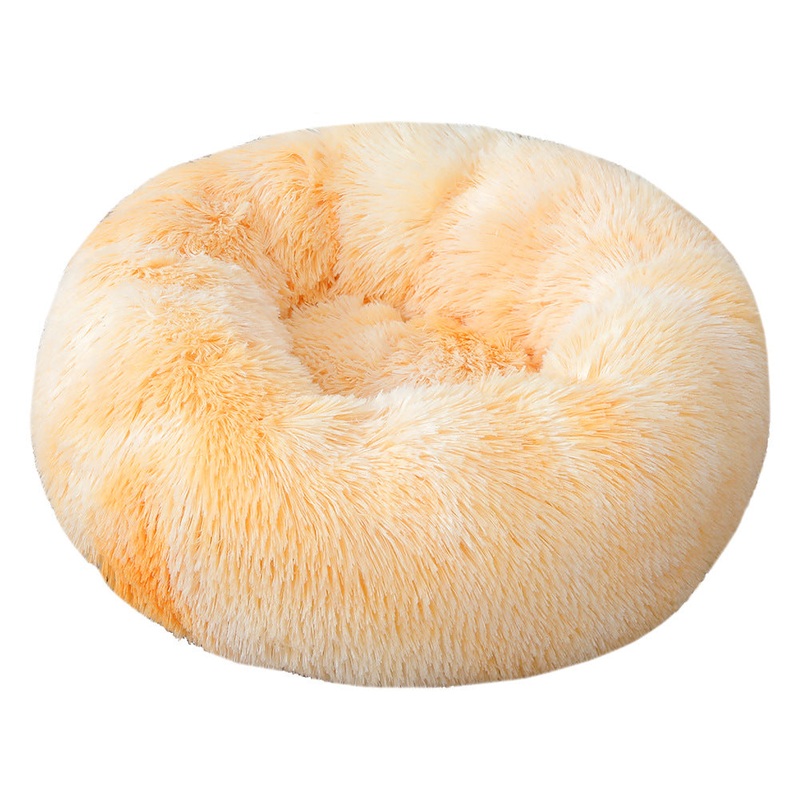 Tie-dye Baby Yellow 50cm Cozy Round Pet Bed – Plush Cat & Dog Bed with Non-Slip Base, Machine Washable