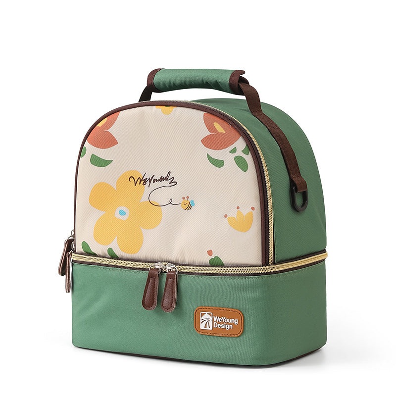 Versatile Insulated Breast Milk Cooler & Lunch Backpack – Waterproof, Multi-Carry Options(Green print)