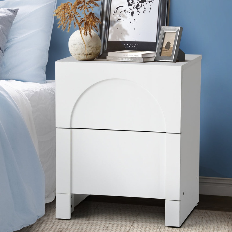 2X Bedside Table 2 Drawers Side Table White