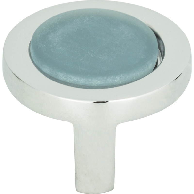 Atlas Homewares Spa Blue Round Knob 1 1/4 Inch Polished Chrome