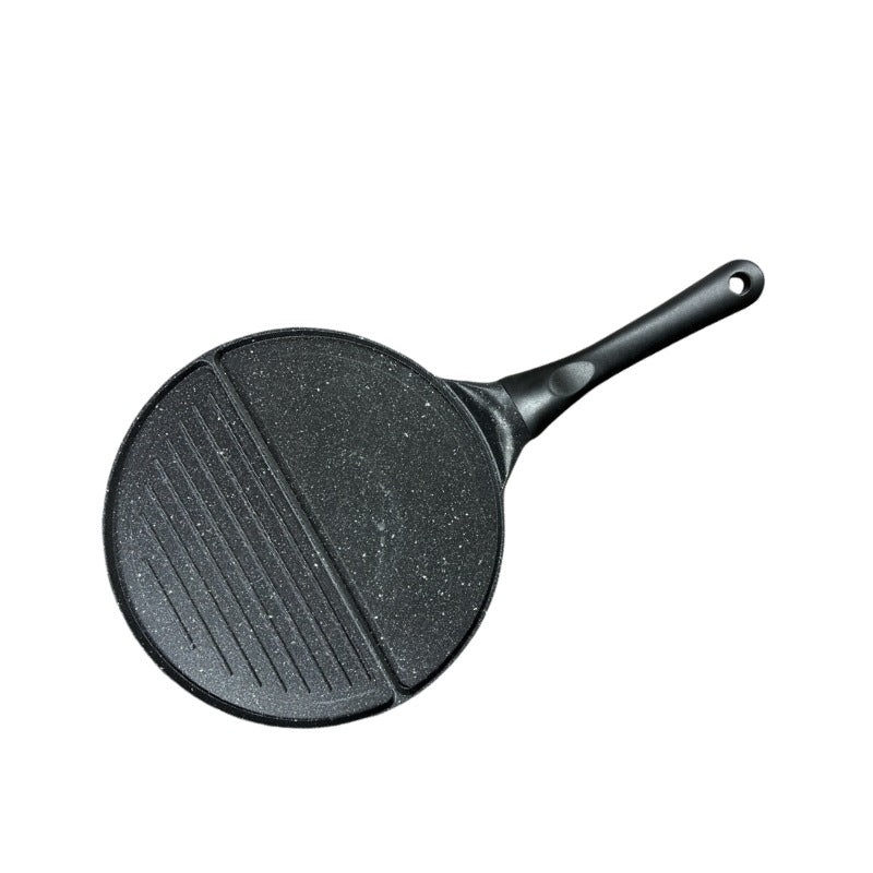 Black Double Compartment + Black Handle Non-Stick Pancake Pan – 7-Hole Fun Shapes Breakfast Griddle (27cm)