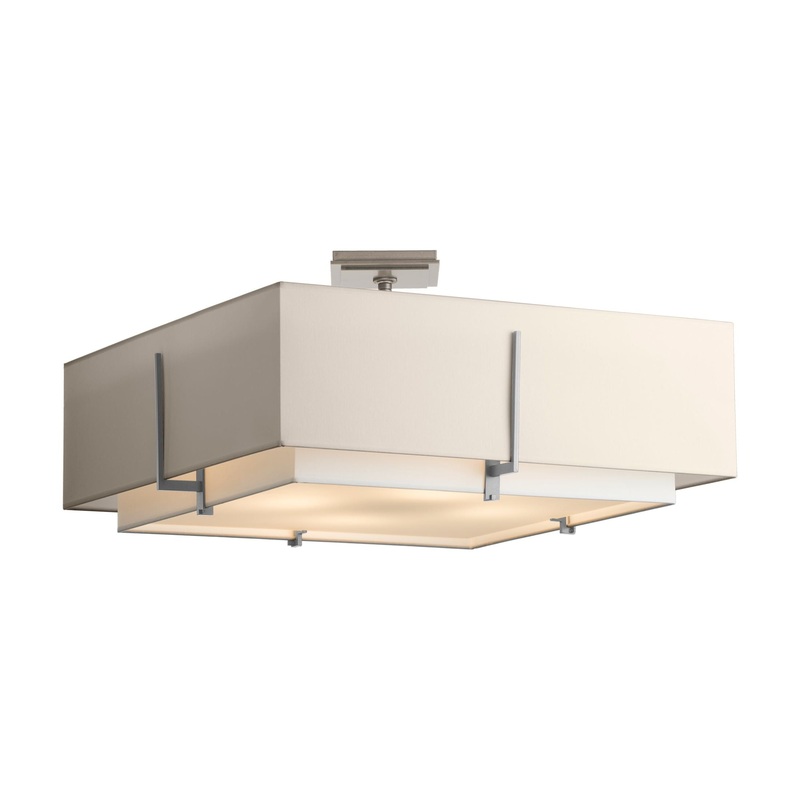 Exos Square Large Double Shade Semi-Flush Vintage Platinum Natural Anna Inner Shade & Flax Outer Shade