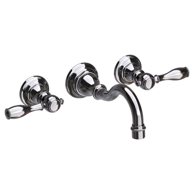 Lavatory Faucet Victoria Wall Mount 8 Inch Spread 2 Lever ADA Watersense Midnight Chrome 1.2 Gallons Per Minute Brass Less Drain Spout Reach 7-5/7 Inch