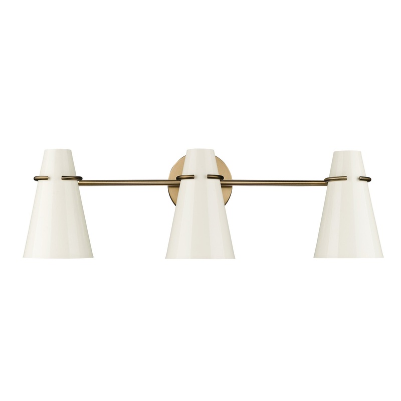 Reeva 3 Light Bath Vanity in Modern Brass with Glossy Ecru Shade