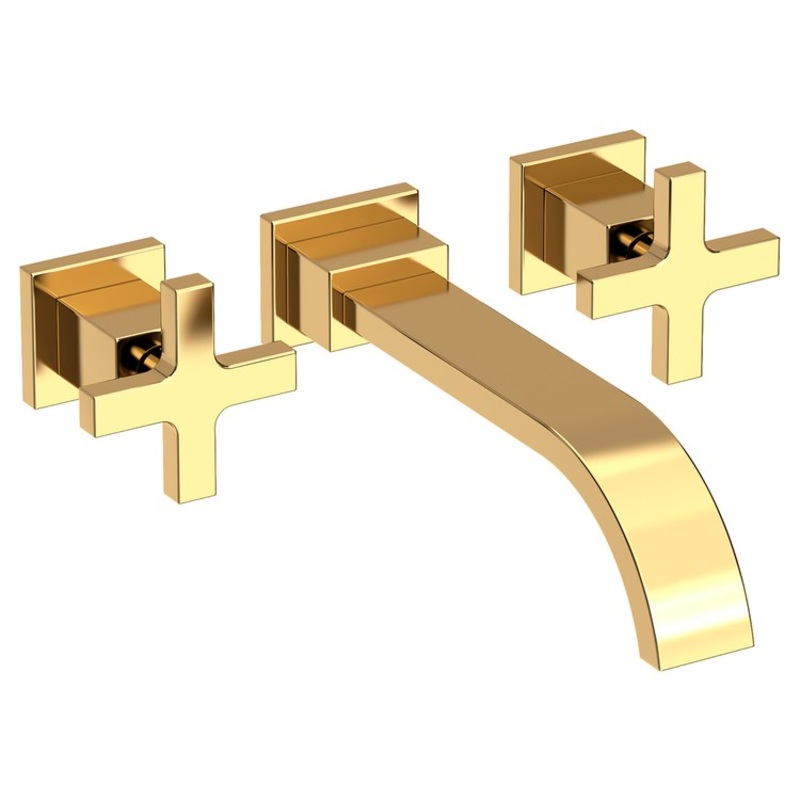 Secant Two Handle Wall-Mount Bathroom Faucet – Polished Brass Uncoated