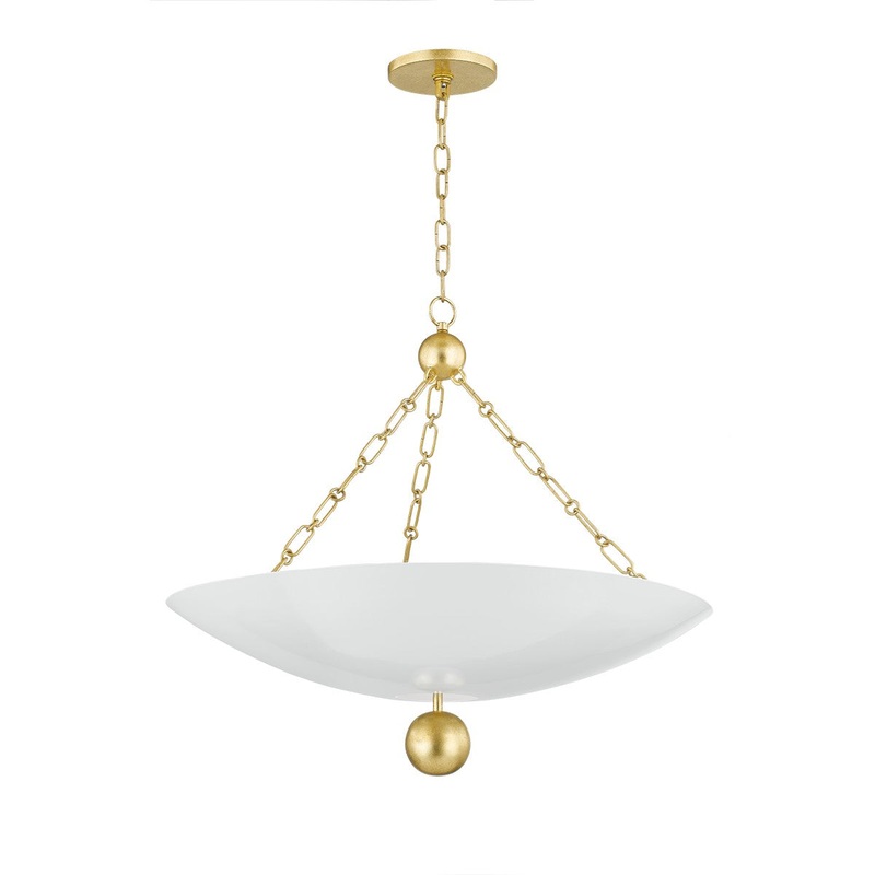 Three Light Pendant from the Amali Collection in Vintage Gold Leaf/Soft White Finish by Mitzi