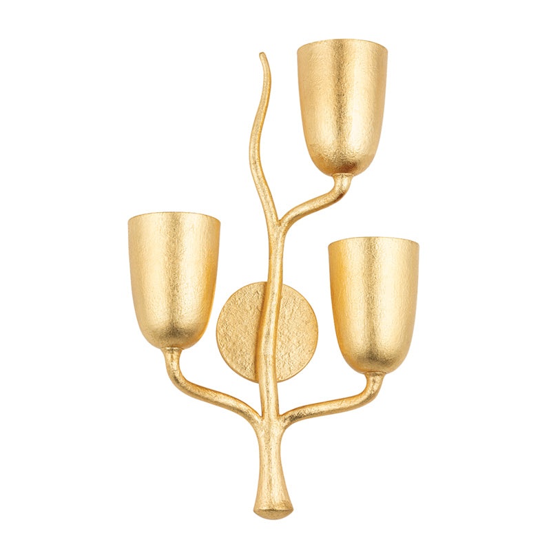 Three Light Wall Sconce from the Vine Collection in Gold Leaf Finish by Hudson Valley