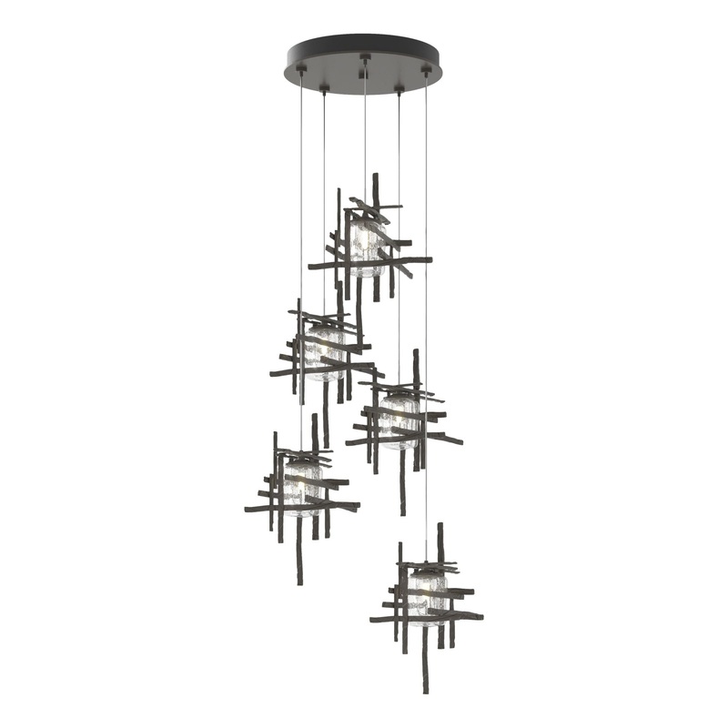 Tura 5-Light Seeded Glass Pendant Dark Smoke