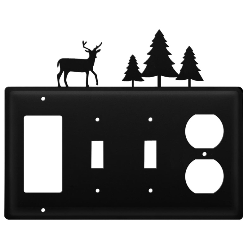 Village Wrought Iron EGSSO-203 Quad Deer & Pine Trees Single GFI Double Switch and Single Outlet Cover CUSTOM Product