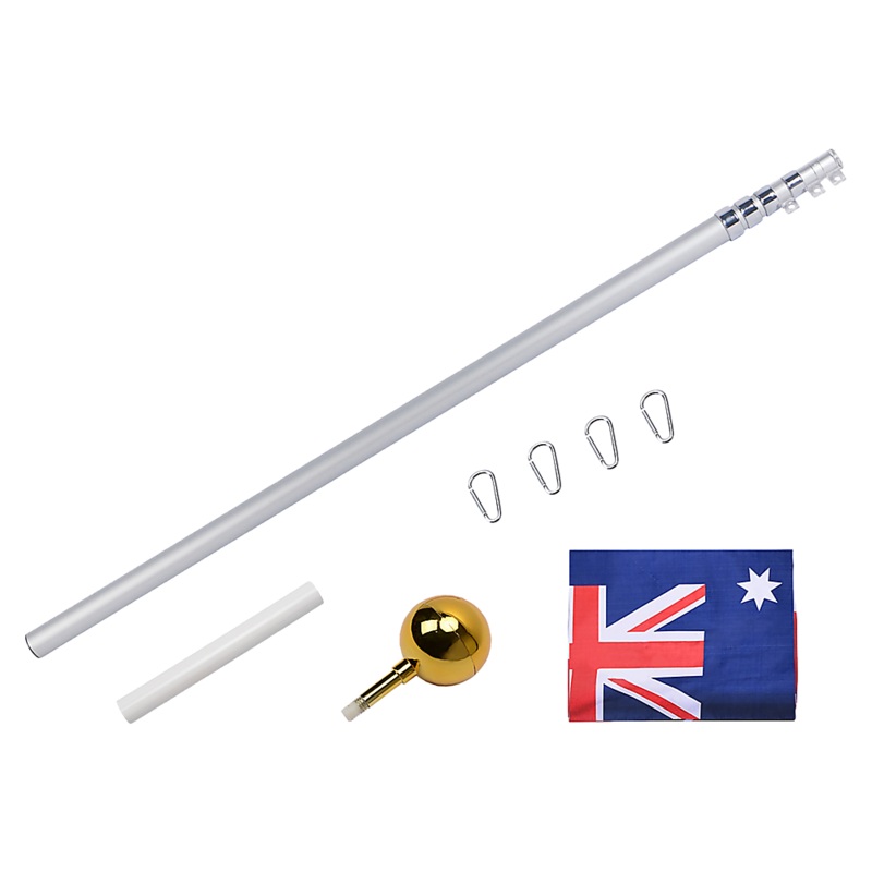9.1m Flag Pole Kit Telescopic Heavy Duty 16 Gauge Aluminium with Flag