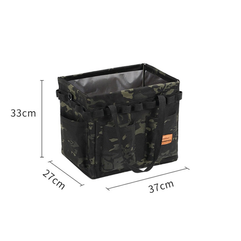 Black Camouflage Heavy Duty Foldable Outdoor Camping Storage Box – Oxford Cloth Collapsible Gear Organizer Tote with Pockets