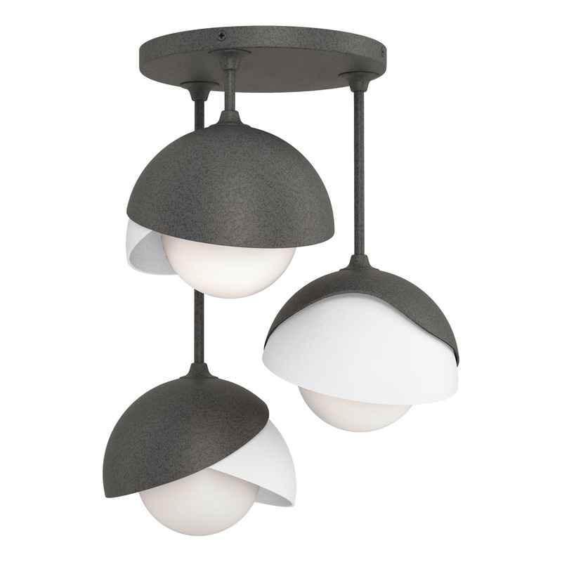 Brooklyn 3-Light Double Shade Semi-Flush Natural Iron White