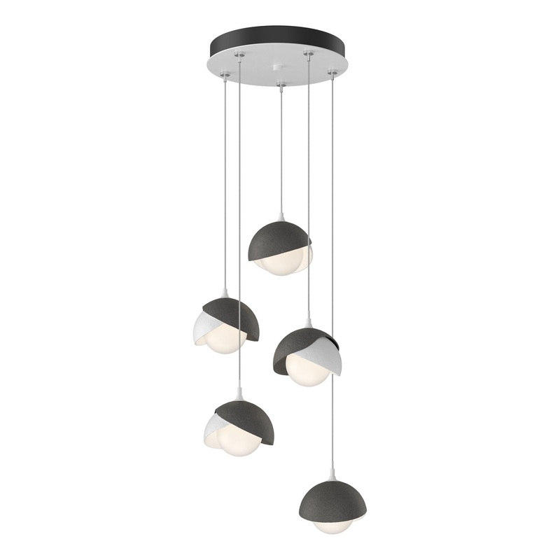 Brooklyn 5-Light Double Shade Pendant White Natural Iron