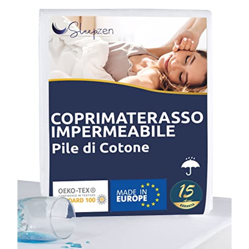 Coprimaterasso 80 x 160 cm Impermeabile – Traversa Certificata Oeko-TEX – Superficie in Pile di Cotone al 100% – Membrana Protettiva in Poliuretano, Antibatterico, Antiacaro